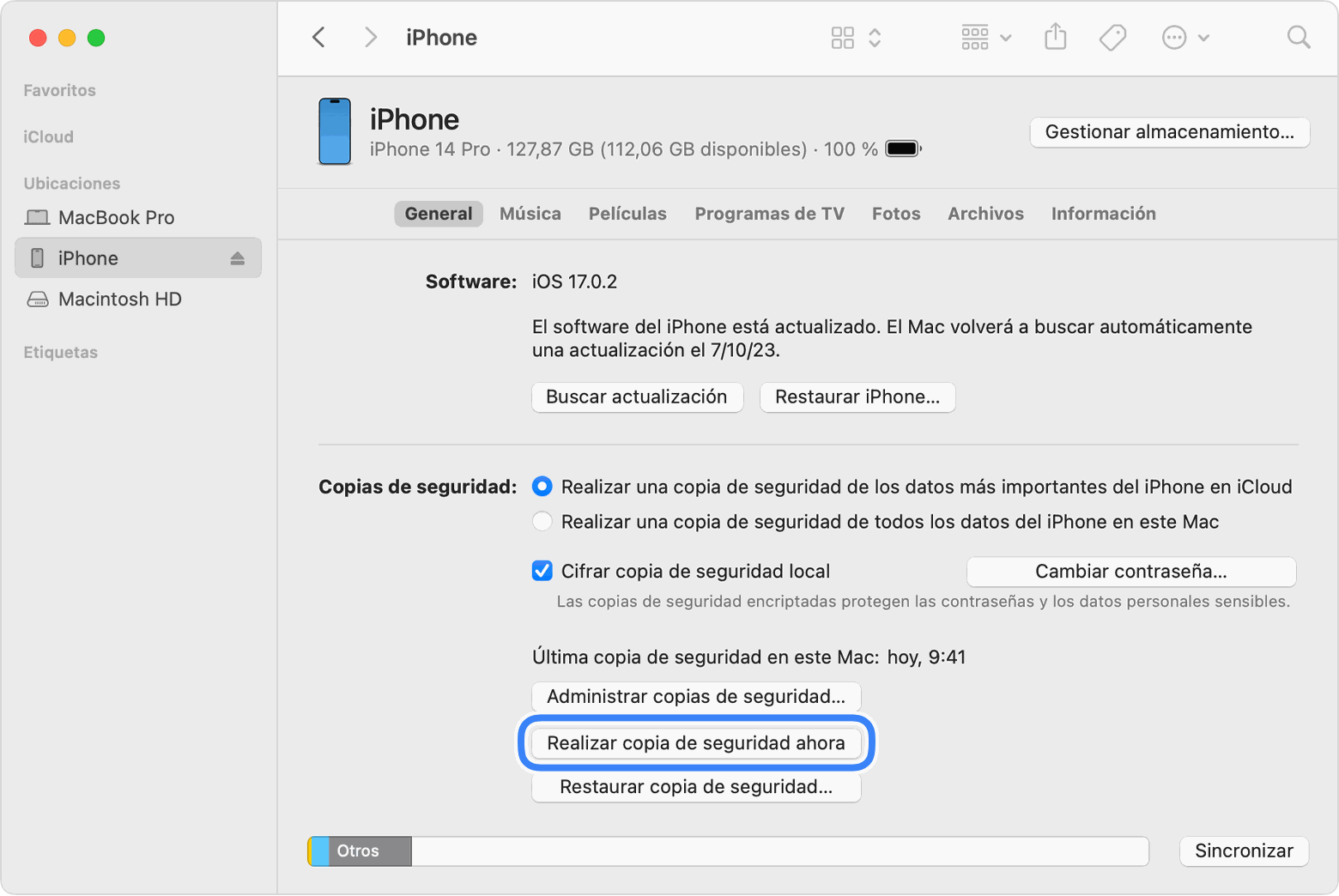 Copias de seguridad de un iPhone